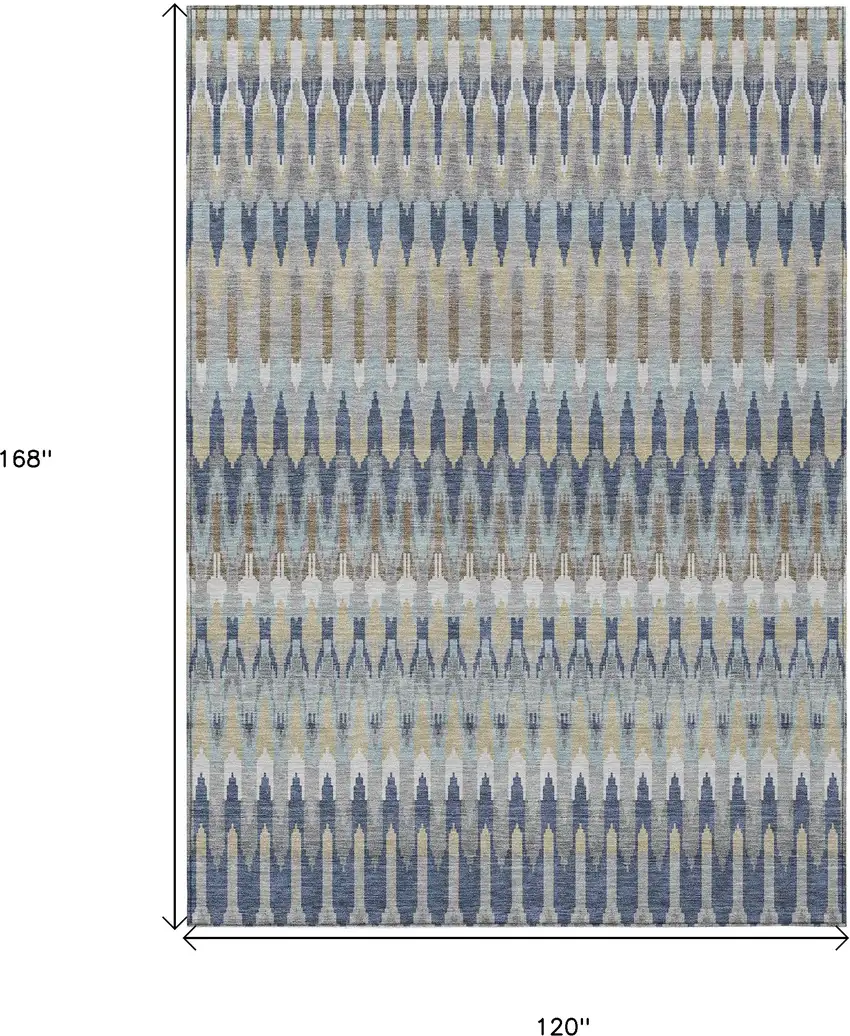 Taupe Navy Blue And Denim Blue Southwestern Washable Indoor Outdoor Area Rug Photo 3