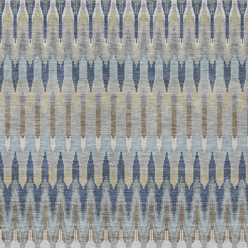 Taupe Navy Blue And Denim Blue Southwestern Washable Indoor Outdoor Area Rug Photo 6