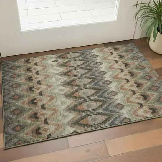 Taupe Olive Green And Beige Southwestern Washable Area Rug With UV Protection Photo 1