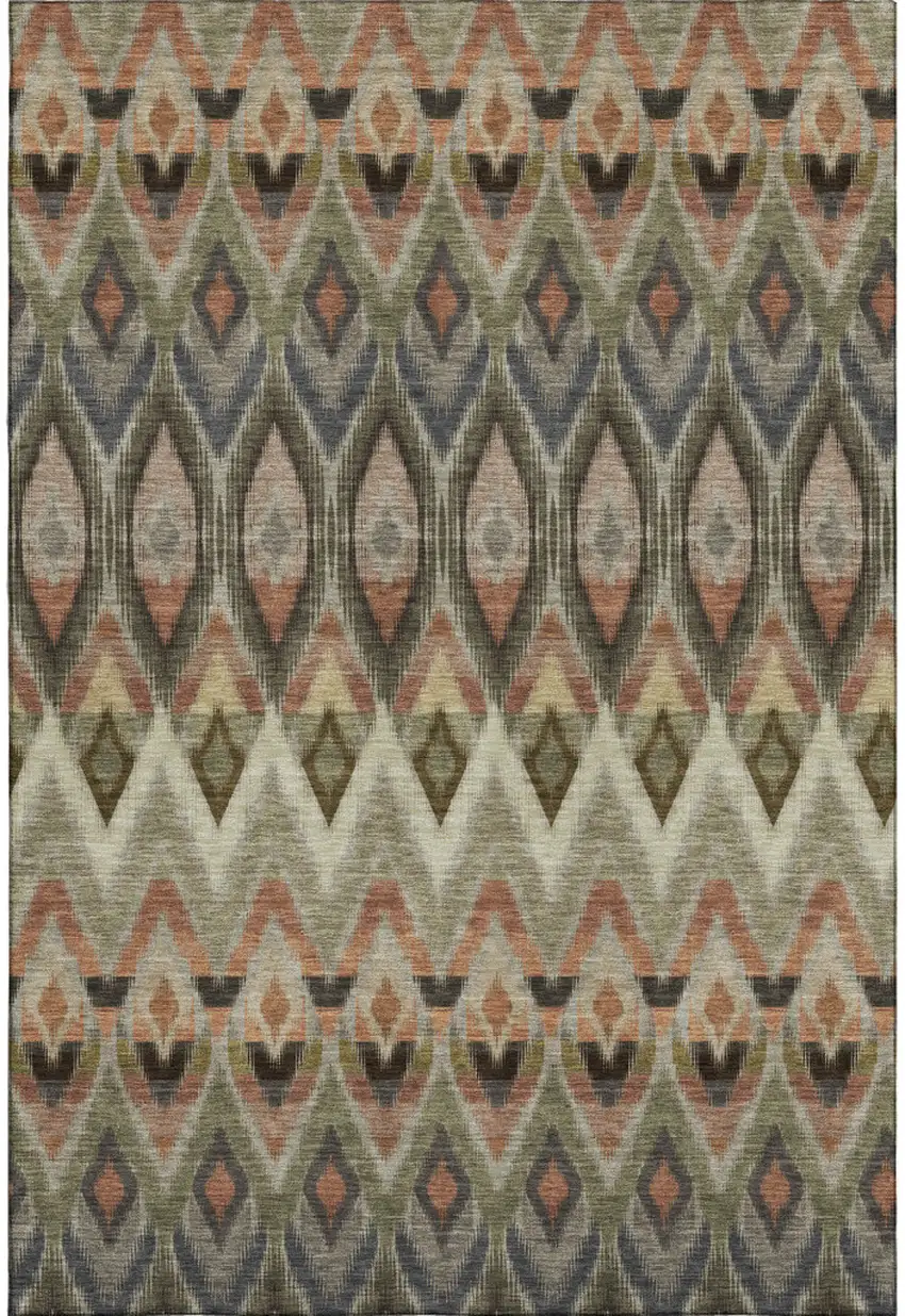 Taupe Olive Green And Beige Southwestern Washable Area Rug With UV Protection Photo 1
