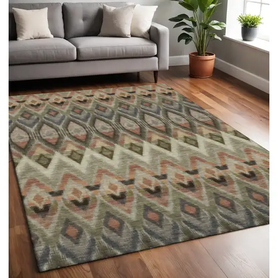 Taupe Olive Green And Beige Southwestern Washable Area Rug With UV Protection Photo 2