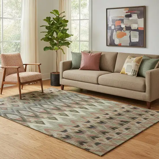 Taupe Olive Green And Beige Southwestern Washable Area Rug With UV Protection Photo 1