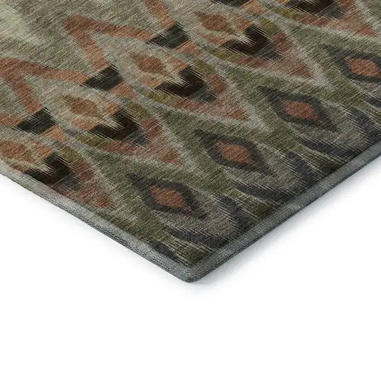 Taupe Olive Green And Beige Southwestern Washable Area Rug With UV Protection Photo 8