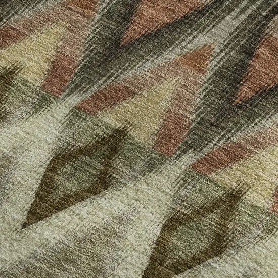 Taupe Olive Green And Beige Southwestern Washable Area Rug With UV Protection Photo 4