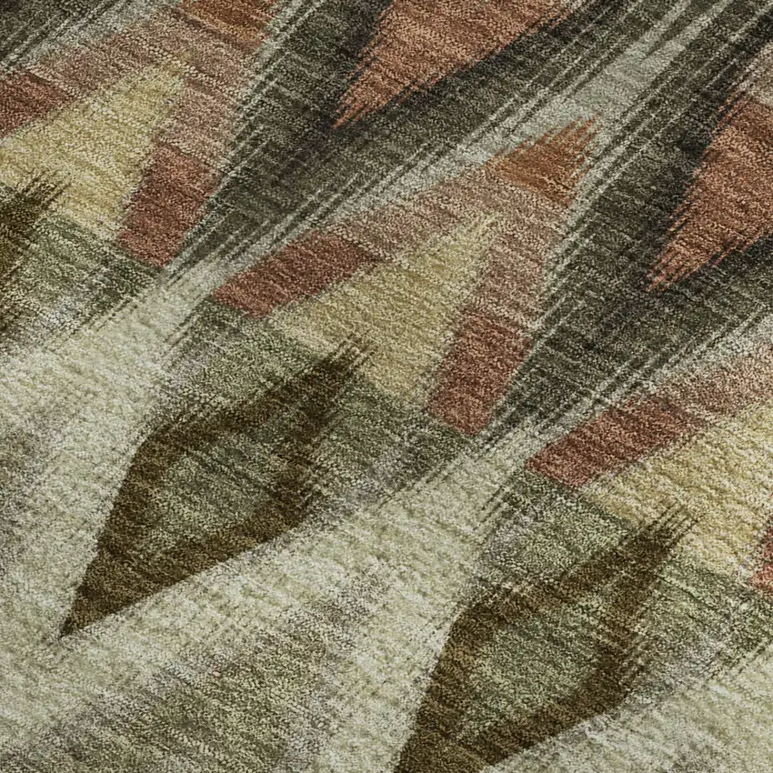 Taupe Olive Green And Beige Southwestern Washable Area Rug With UV Protection Photo 4