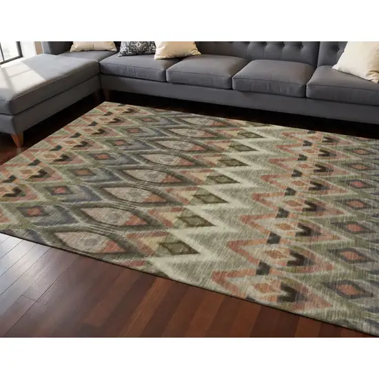 Taupe Olive Green And Beige Southwestern Washable Area Rug With UV Protection Photo 2