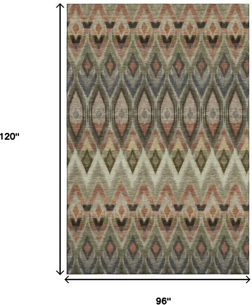 Taupe Olive Green And Beige Southwestern Washable Area Rug With UV Protection Photo 5