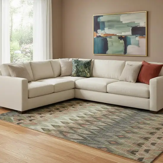 Taupe Olive Green And Beige Southwestern Washable Area Rug With UV Protection Photo 1