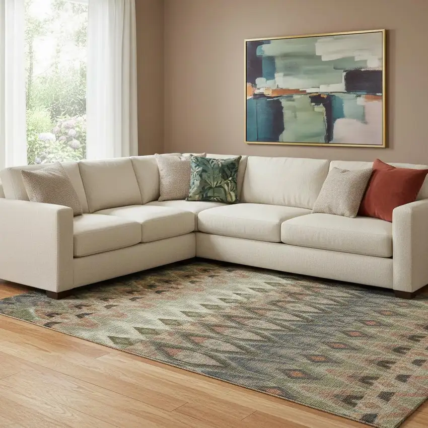 Taupe Olive Green And Beige Southwestern Washable Area Rug With UV Protection Photo 1