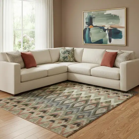 Taupe Olive Green And Beige Southwestern Washable Area Rug With UV Protection Photo 3