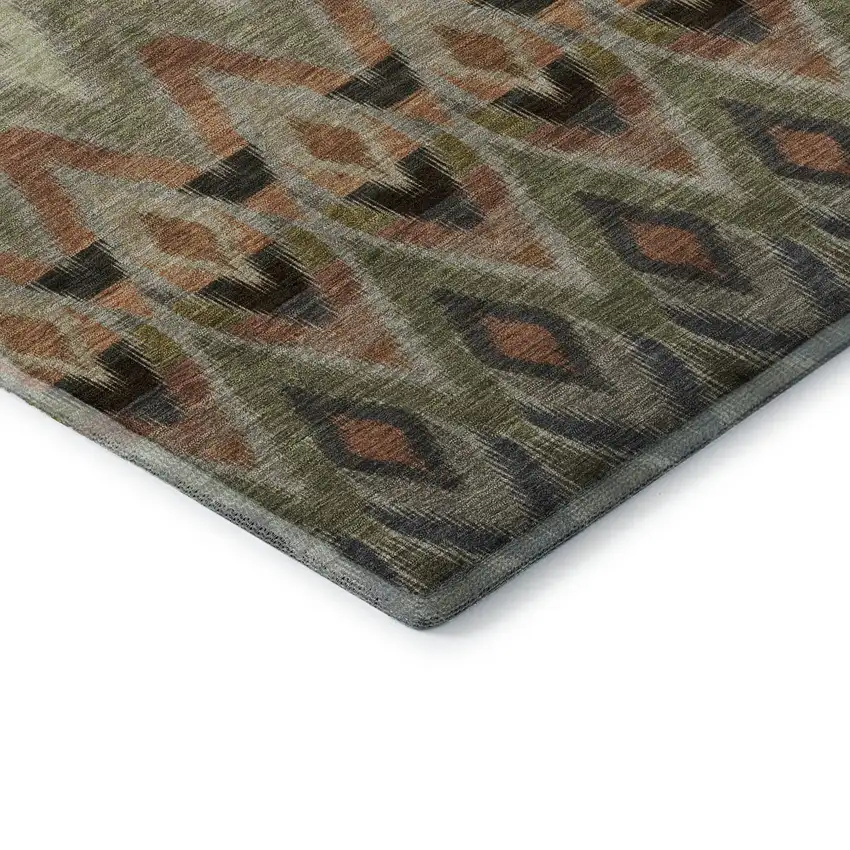 Taupe Olive Green And Beige Southwestern Washable Area Rug With UV Protection Photo 7