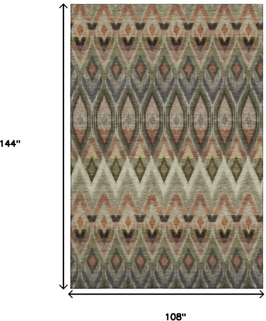 Taupe Olive Green And Beige Southwestern Washable Area Rug With UV Protection Photo 5
