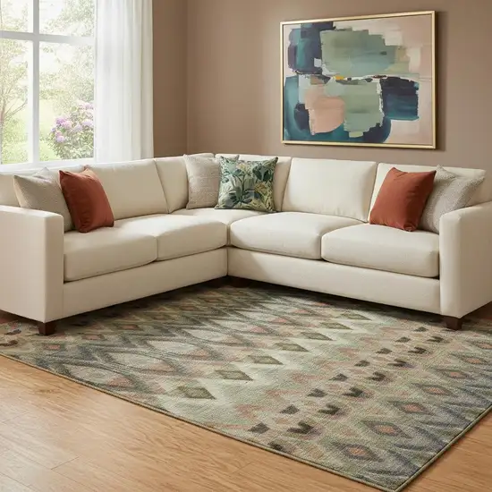 Taupe Olive Green And Beige Southwestern Washable Area Rug With UV Protection Photo 1