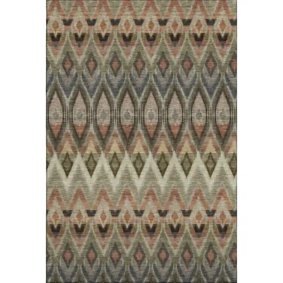 Taupe Olive Green And Beige Southwestern Washable Area Rug With UV Protection Photo 1