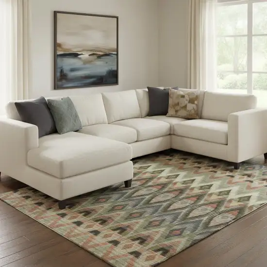 Taupe Olive Green And Beige Southwestern Washable Area Rug With UV Protection Photo 1