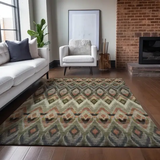 Taupe Olive Green And Beige Southwestern Washable Indoor Outdoor Area Rug Photo 8