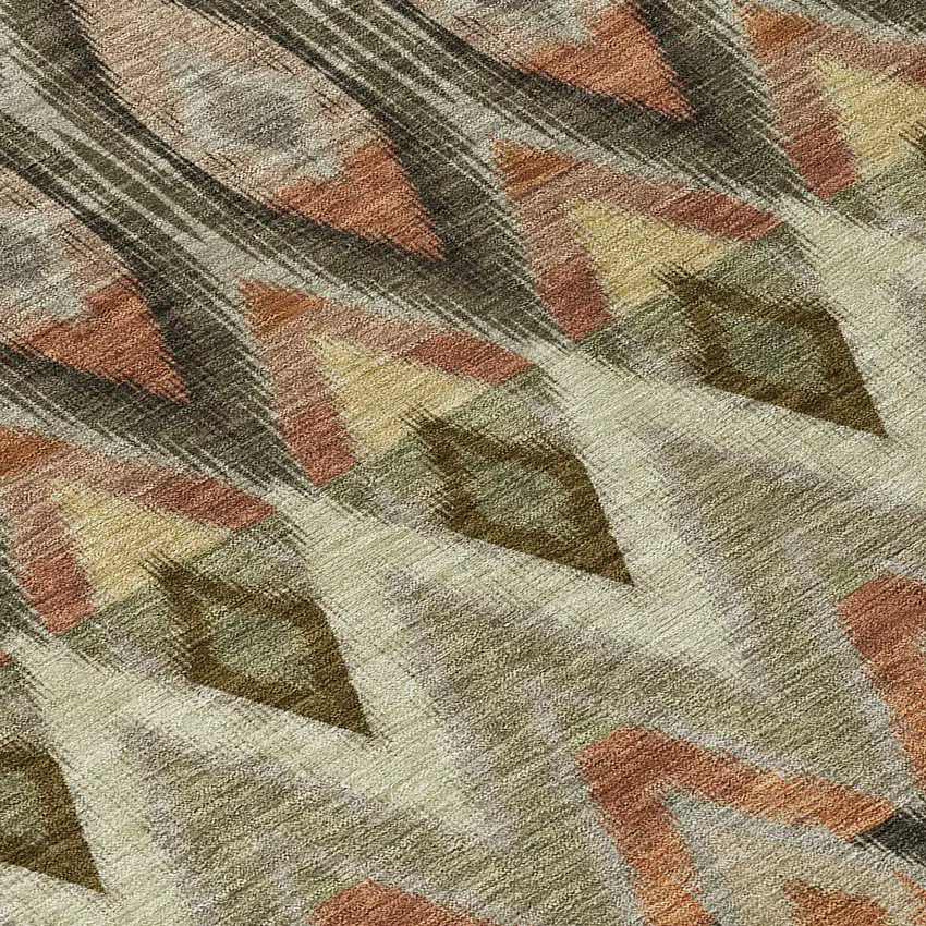 Taupe Olive Green And Beige Southwestern Washable Indoor Outdoor Area Rug Photo 5