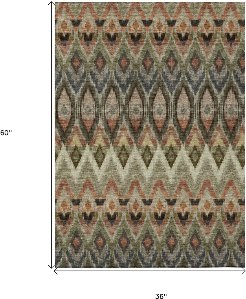 Taupe Olive Green And Beige Southwestern Washable Indoor Outdoor Area Rug Photo 3