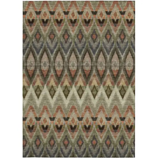 Taupe Olive Green And Beige Southwestern Washable Indoor Outdoor Area Rug Photo 6