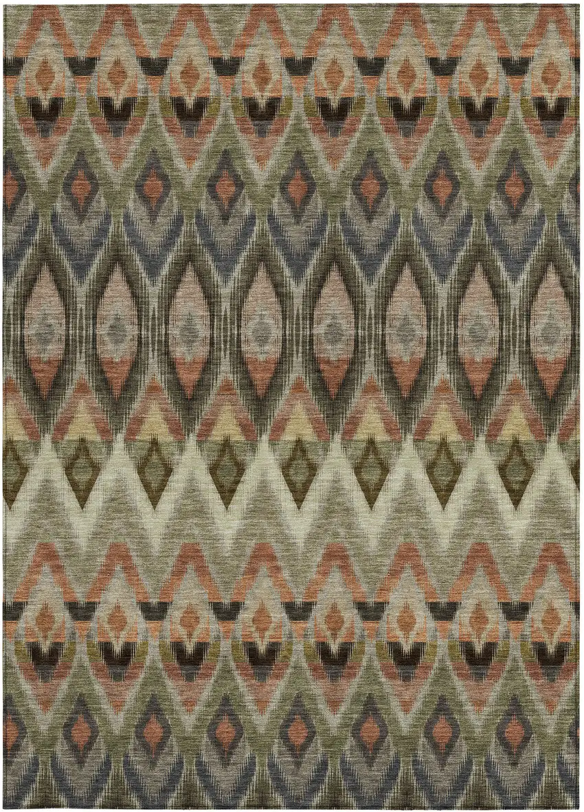 Taupe Olive Green And Beige Southwestern Washable Indoor Outdoor Area Rug Photo 6