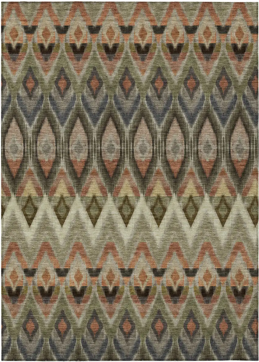 Taupe Olive Green And Beige Southwestern Washable Indoor Outdoor Area Rug Photo 2