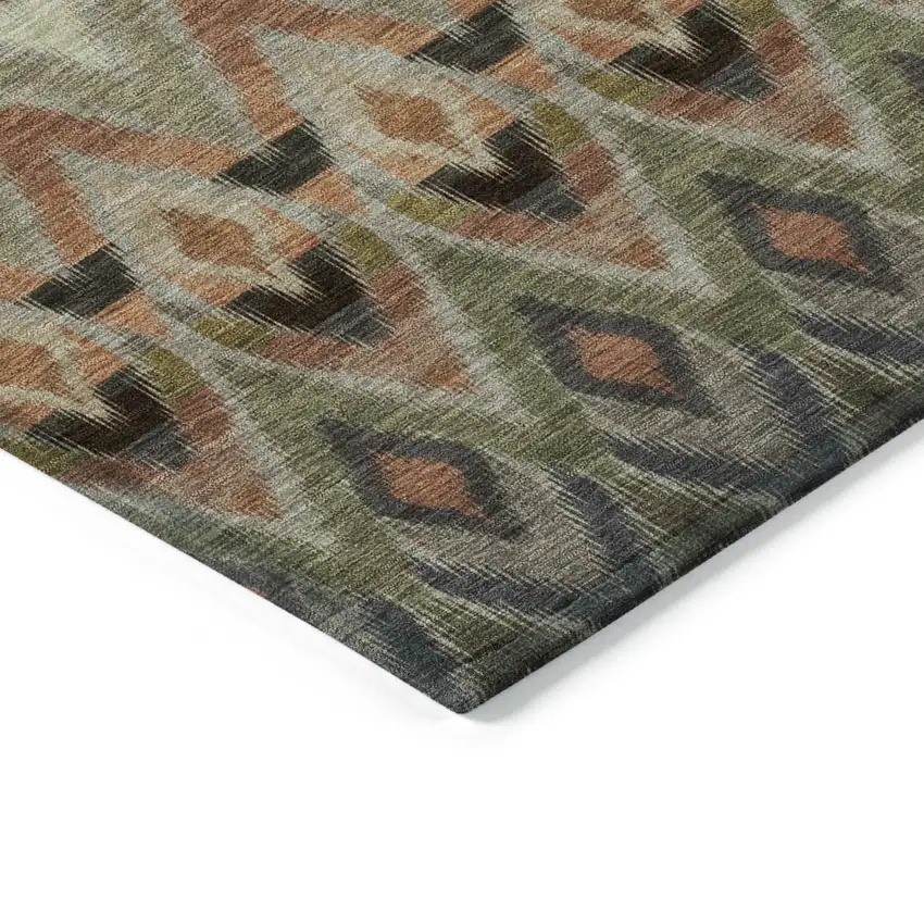 Taupe Olive Green And Beige Southwestern Washable Indoor Outdoor Area Rug Photo 4