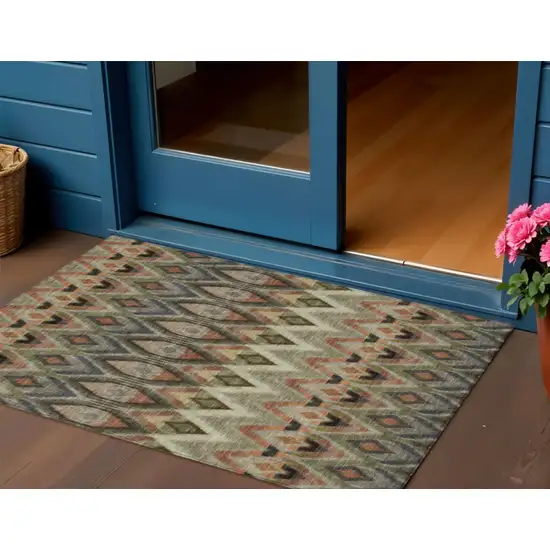 Taupe Olive Green And Beige Southwestern Washable Indoor Outdoor Area Rug Photo 1