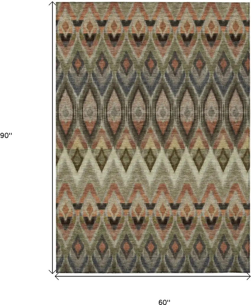 Taupe Olive Green And Beige Southwestern Washable Indoor Outdoor Area Rug Photo 3