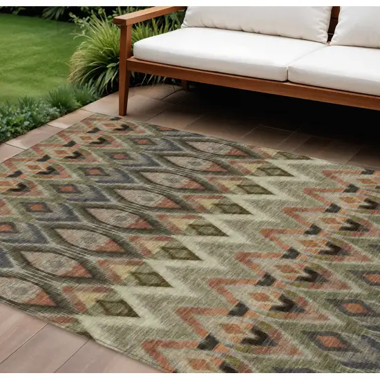 Taupe Olive Green And Beige Southwestern Washable Indoor Outdoor Area Rug Photo 1