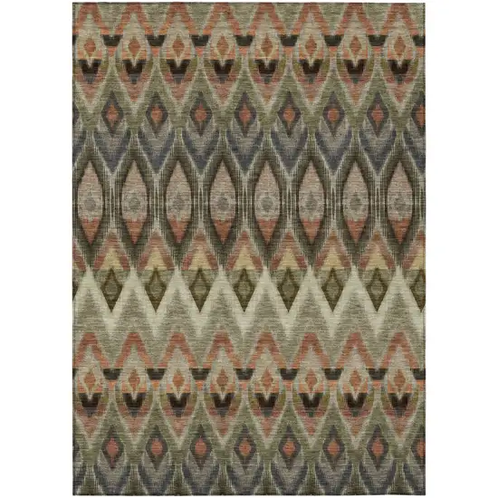Taupe Olive Green And Beige Southwestern Washable Indoor Outdoor Area Rug Photo 2