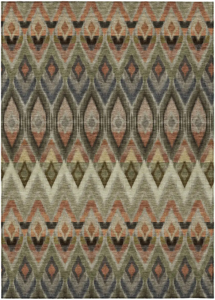 Taupe Olive Green And Beige Southwestern Washable Indoor Outdoor Area Rug Photo 2