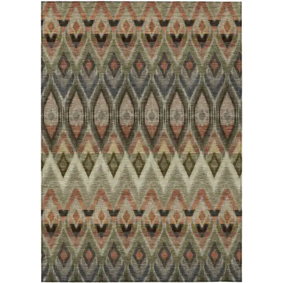 Taupe Olive Green And Beige Southwestern Washable Indoor Outdoor Area Rug Photo 2
