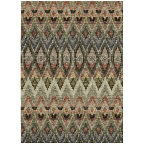Taupe Olive Green And Beige Southwestern Washable Indoor Outdoor Area Rug Photo 7