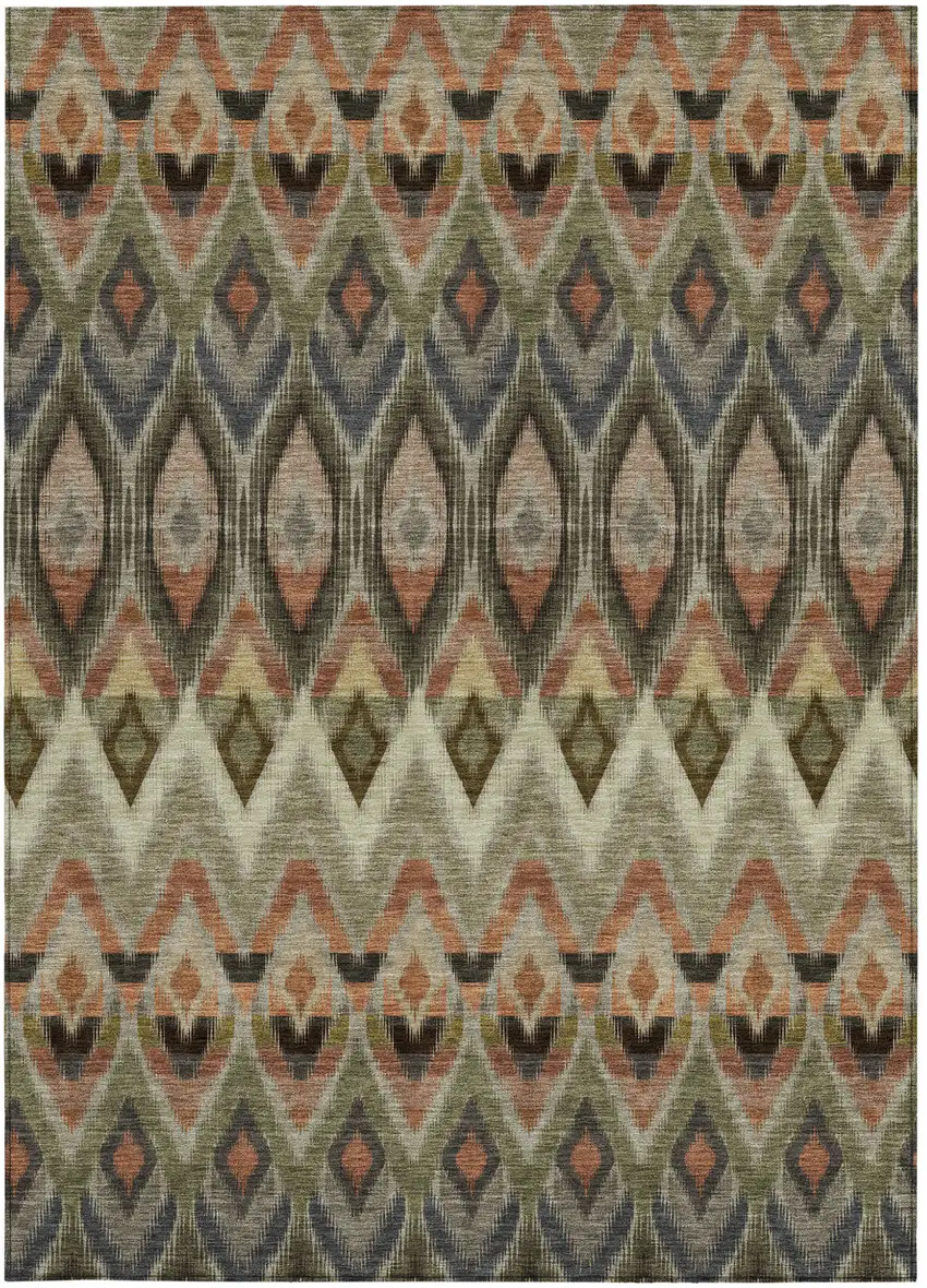 Taupe Olive Green And Beige Southwestern Washable Indoor Outdoor Area Rug Photo 7
