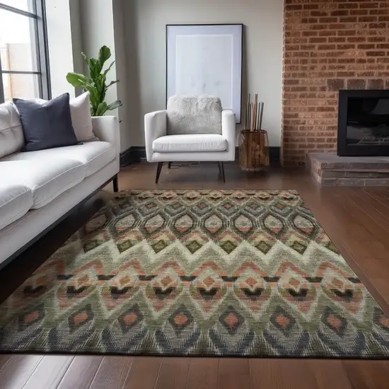 Taupe Olive Green And Beige Southwestern Washable Indoor Outdoor Area Rug Photo 9