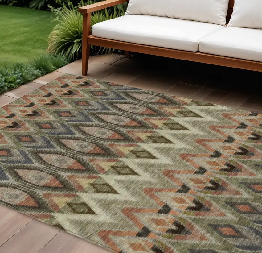 Taupe Olive Green And Beige Southwestern Washable Indoor Outdoor Area Rug Photo 1