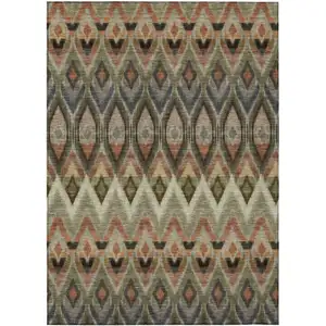 Photo of Taupe Olive Green And Beige Southwestern Washable Indoor Outdoor Area Rug