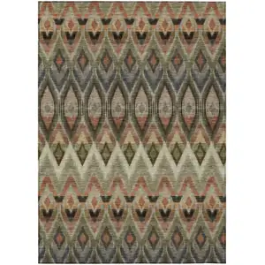 Photo of Taupe Olive Green And Beige Southwestern Washable Indoor Outdoor Area Rug