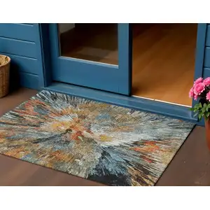 Photo of Taupe Orange And Ivory Abstract Washable Indoor Outdoor Area Rug
