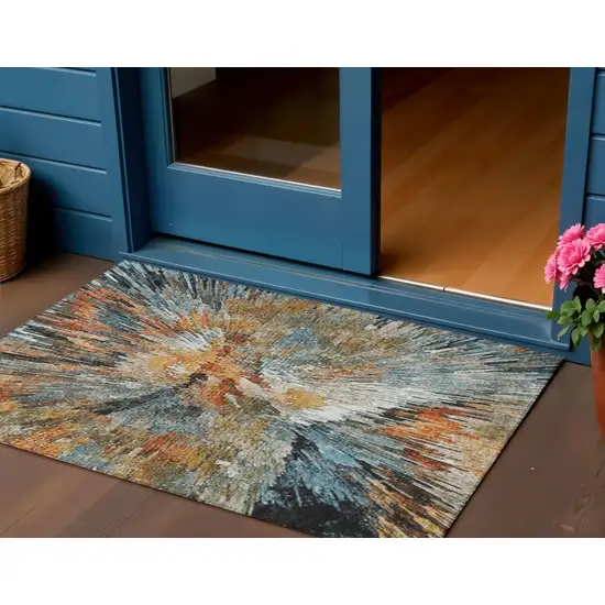 Taupe Orange And Ivory Abstract Washable Indoor Outdoor Area Rug Photo 1