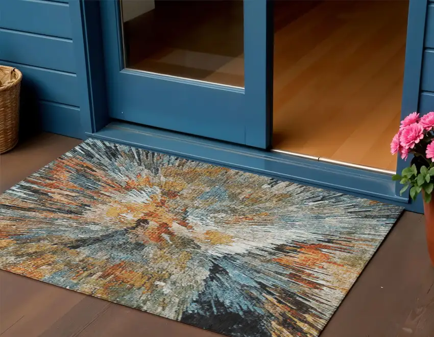 Taupe Orange And Ivory Abstract Washable Indoor Outdoor Area Rug Photo 1