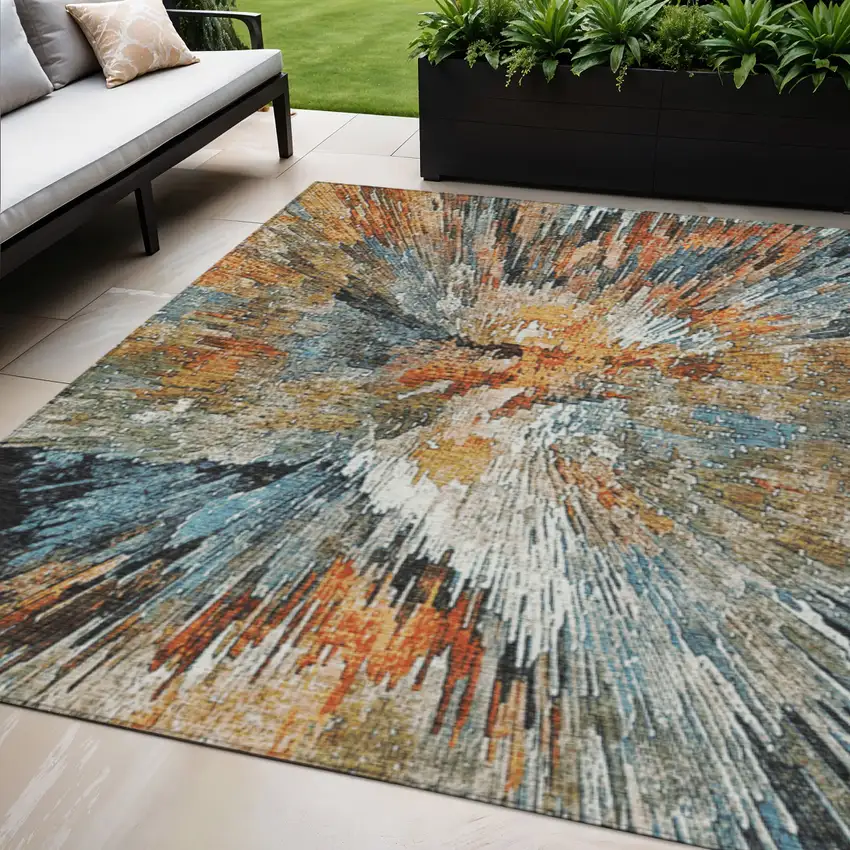 Taupe Orange And Ivory Abstract Washable Indoor Outdoor Area Rug Photo 1