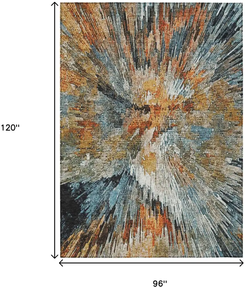 Taupe Orange And Ivory Abstract Washable Indoor Outdoor Area Rug Photo 3