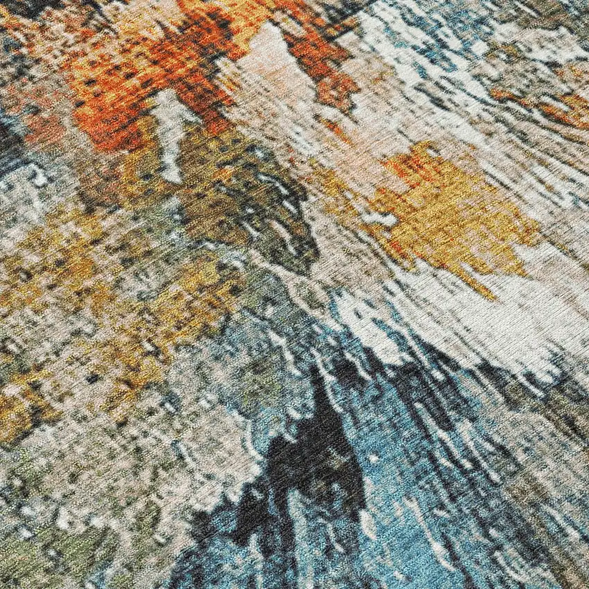 Taupe Orange And Ivory Abstract Washable Indoor Outdoor Area Rug Photo 5