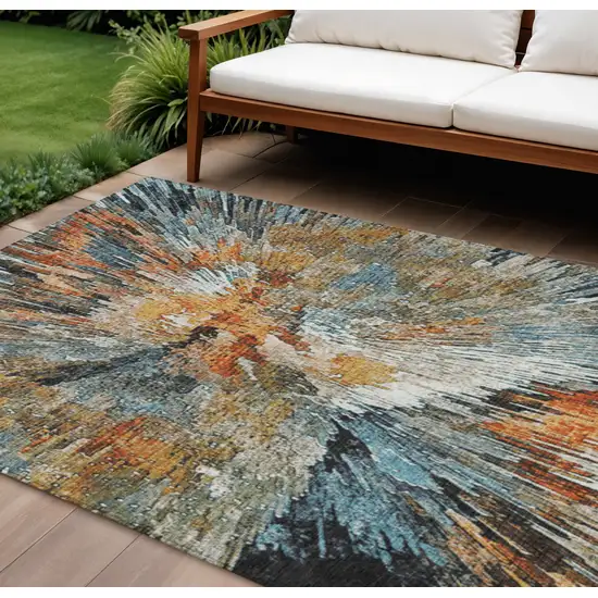 Taupe Orange And Ivory Abstract Washable Indoor Outdoor Area Rug Photo 1
