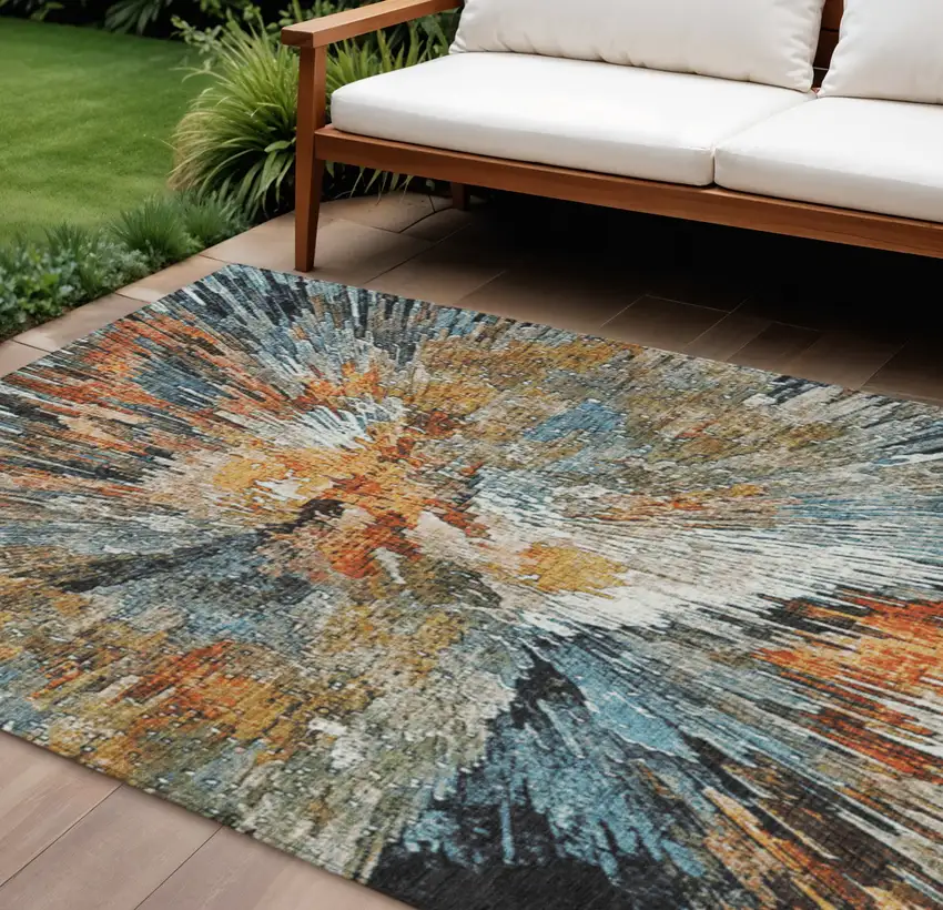 Taupe Orange And Ivory Abstract Washable Indoor Outdoor Area Rug Photo 1
