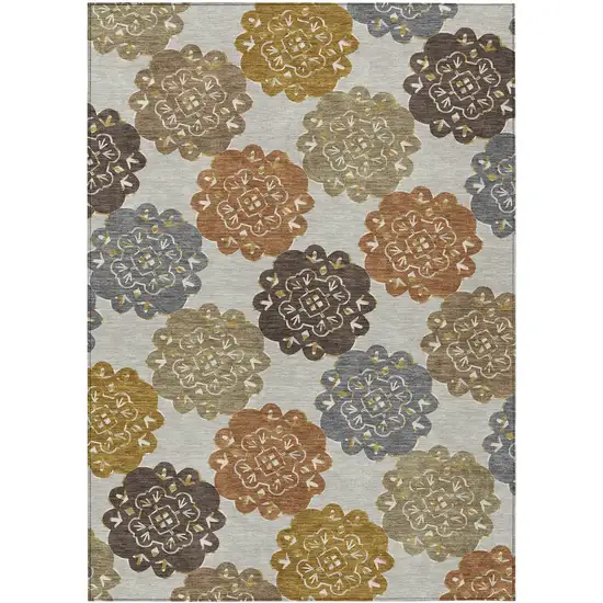 Taupe Orange And Ivory Quatrefoil Washable Indoor Outdoor Area Rug Photo 2