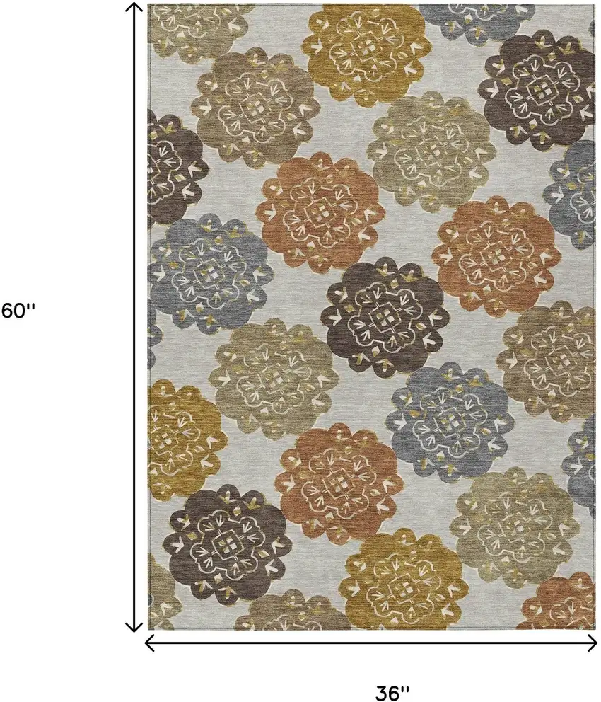 Taupe Orange And Ivory Quatrefoil Washable Indoor Outdoor Area Rug Photo 3