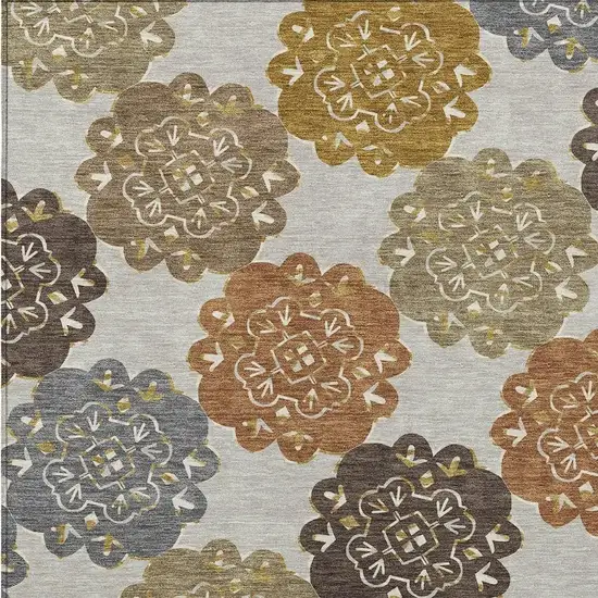 Taupe Orange And Ivory Quatrefoil Washable Indoor Outdoor Area Rug Photo 7