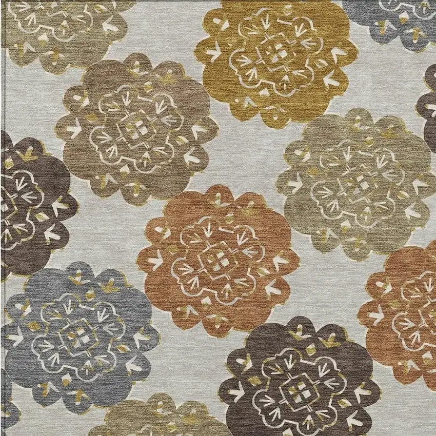 Taupe Orange And Ivory Quatrefoil Washable Indoor Outdoor Area Rug Photo 7